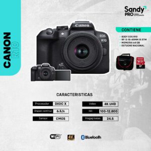 COMBO 91 - CANON EOS R10 + RF-S 18-45MM + MEMORIA 64GB + ESTUCHE
