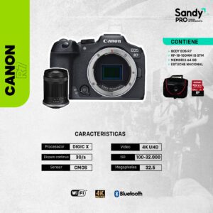 COMBO 96 - CANON EOS R7 + RF 18-135MM + MEMORIA 64GB + ESTUCHE